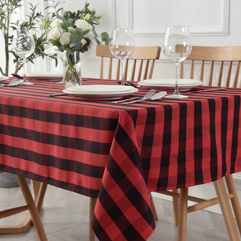 maxmill Checkered Square Tablecloth Stain Resistant Waterproof and Wrinkle Resistant Washable Heavy Weight Soft Table Cloth Gingham for Dining Room and Outdoor Use, 52 x 52 Inch Black and Red - Image 1